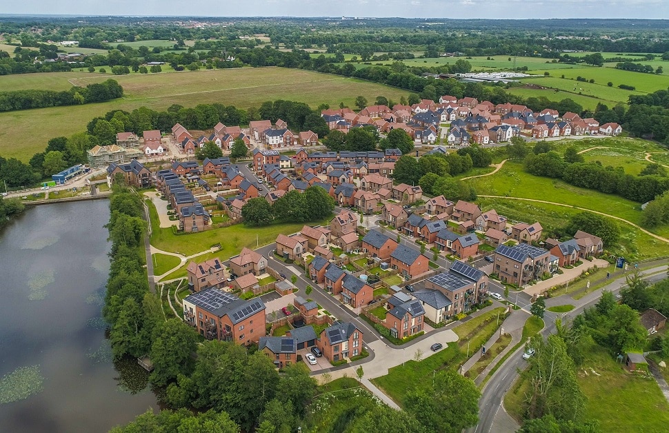 a new build estate surrounded by trees