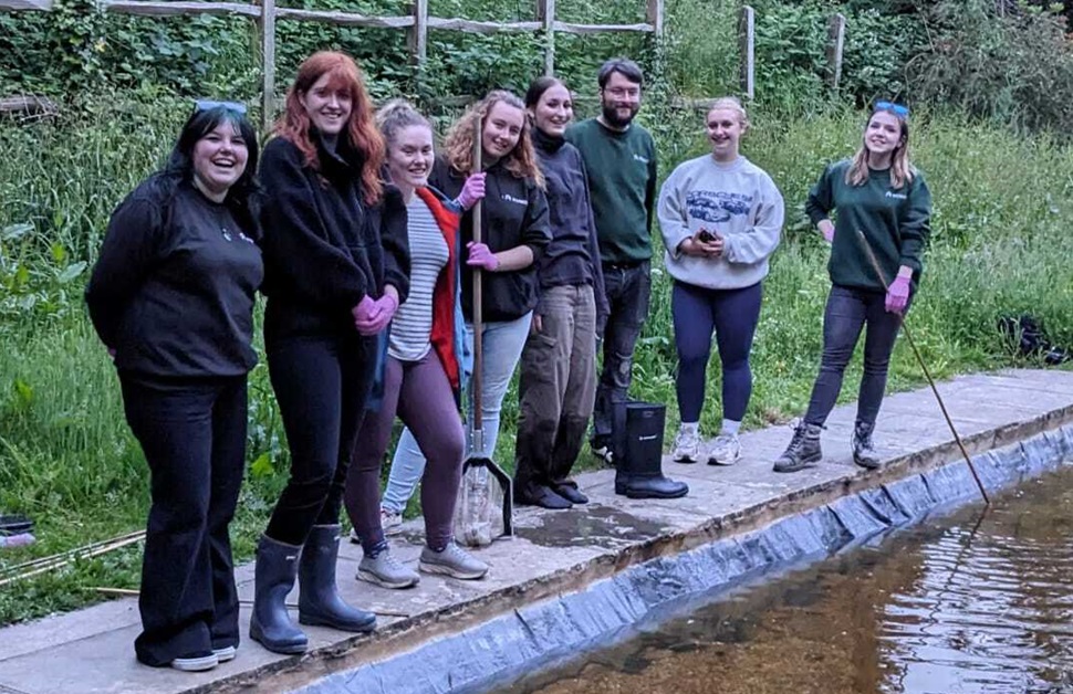 Several ecologists from Arbtech undertaking newt training following a careers workshop at the University of Southampton