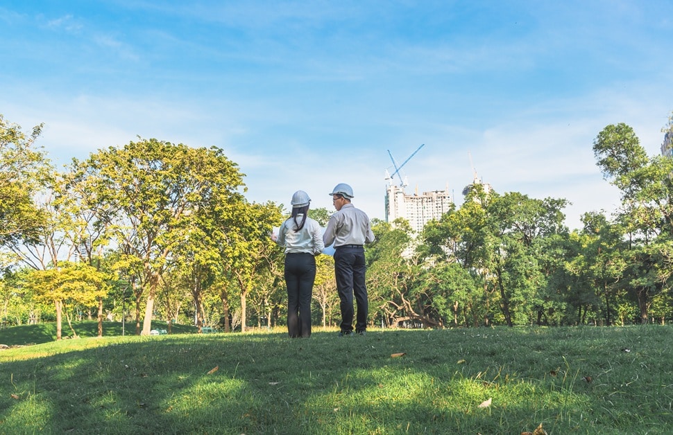 An architect and a landscape consultant viewing a site in the early stages of a strategic landscape assessment