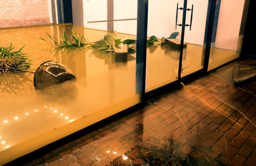 a flooded commercial building