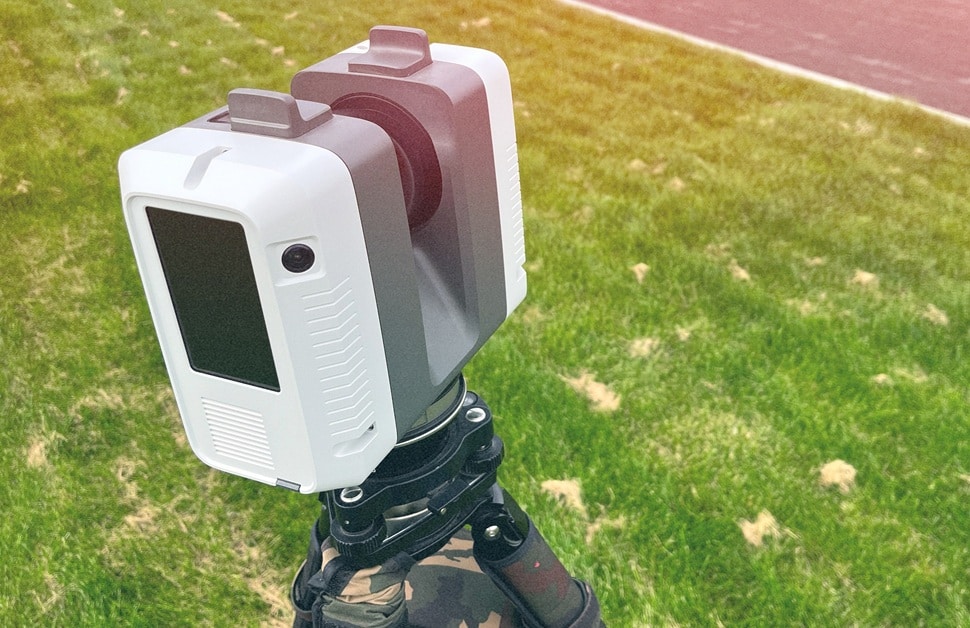 A 3D laser scanner on a site during the process of carrying out a 3D survey