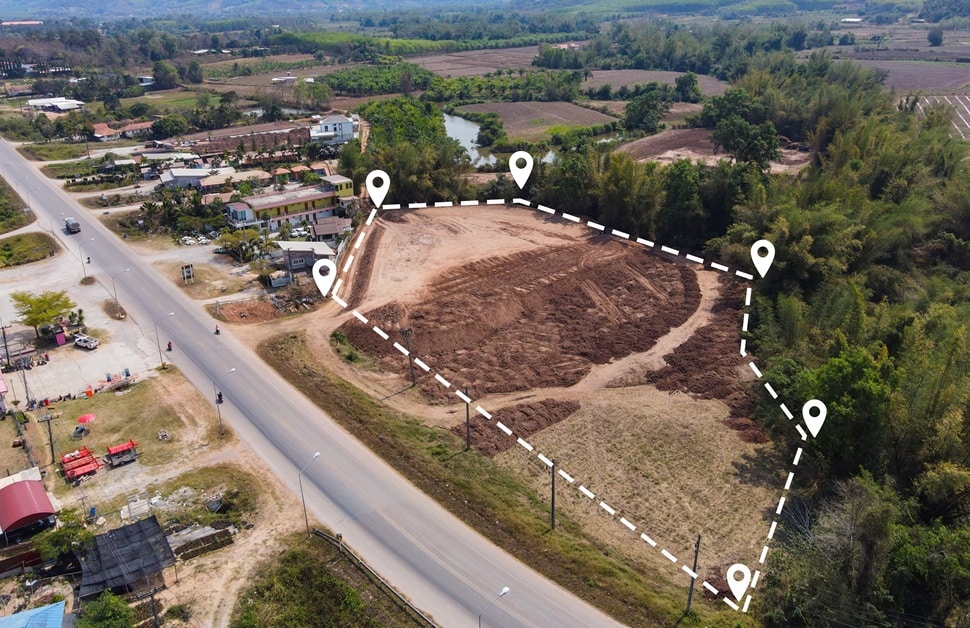 a view of a development site, with the boundary lines clearly outlined