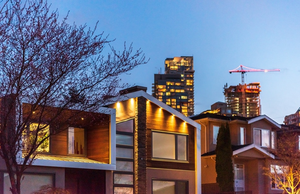 A newly-built residential area with compliant and energy efficient lighting