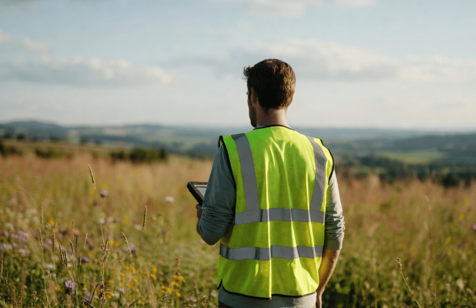 An ecologist reviewing ecology survey findings