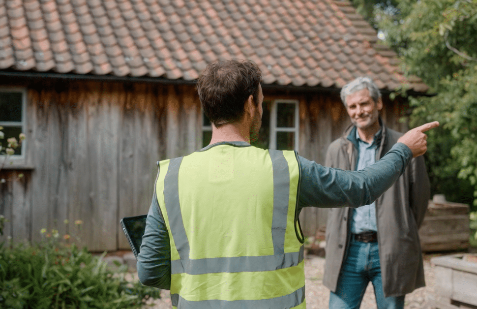 An ecological consultant giving the results of a survey to a developer
