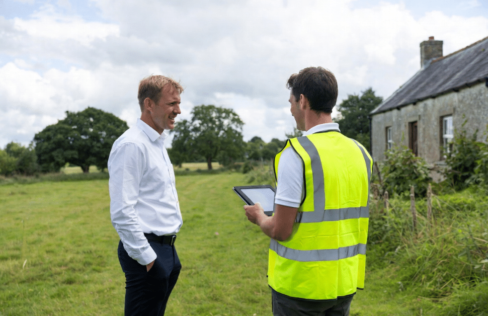 A consultant going through planning laws with a developer