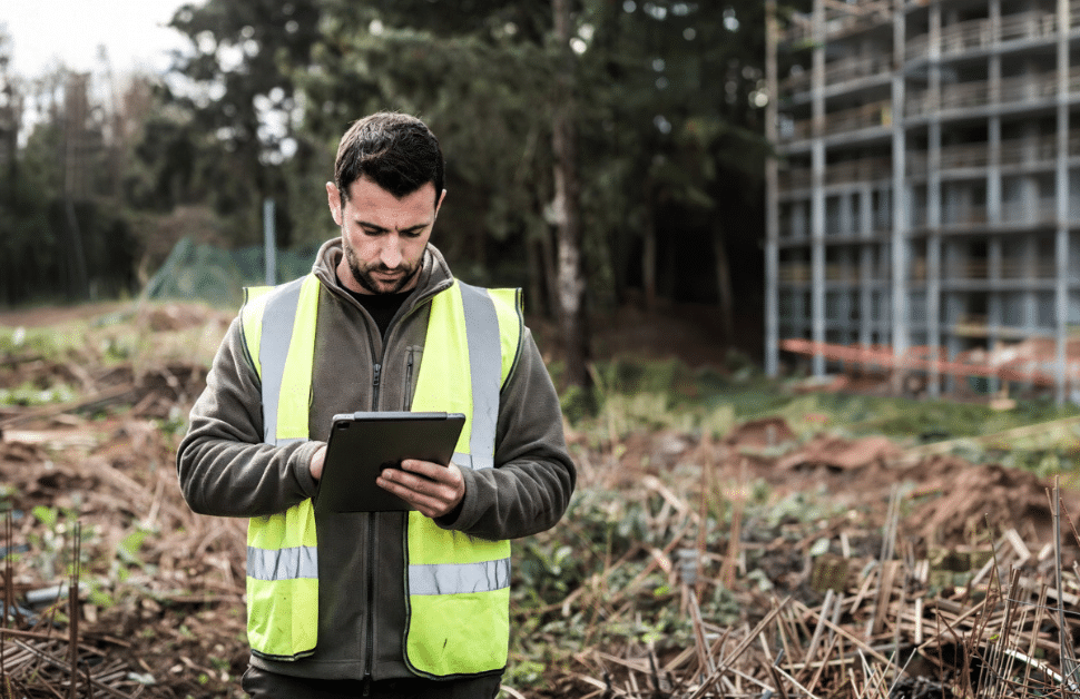 An ecologist looking at notes from an assessment of a site