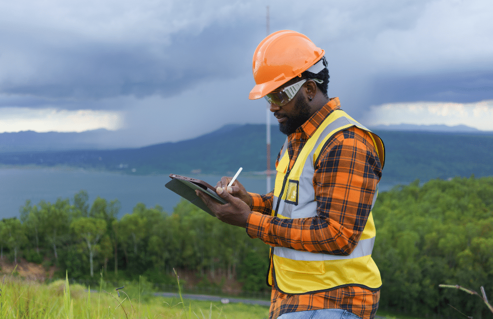 An ecological consultant making notes following an ecological survey