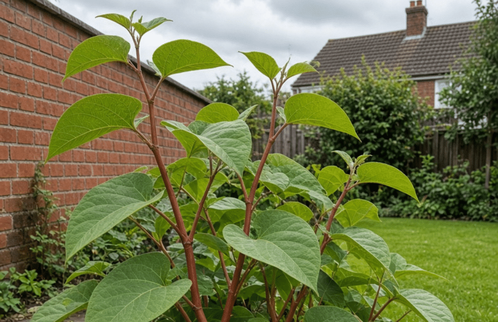 Japanese knotweed growing in the back garden of a UK home