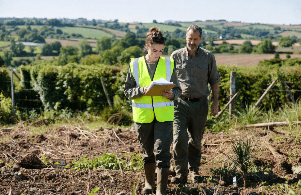 A landowner and ecological consultant discussing a submission for biodiversity gain site registration